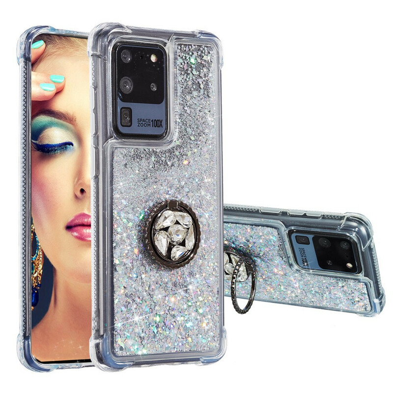 Coque Samsung Galaxy S20 Ultra Paillettes Anneau-Support