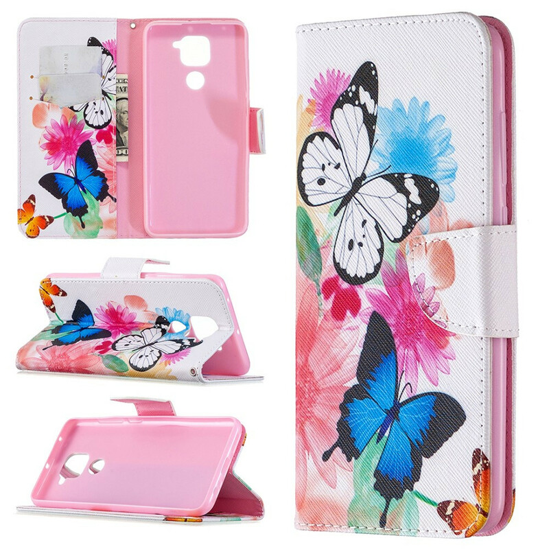 Housse Xiaomi Redmi Note 9 Papillons et Fleurs Peints Housse Xiaomi Redmi Note 9 Papillons et Fleurs Peints
