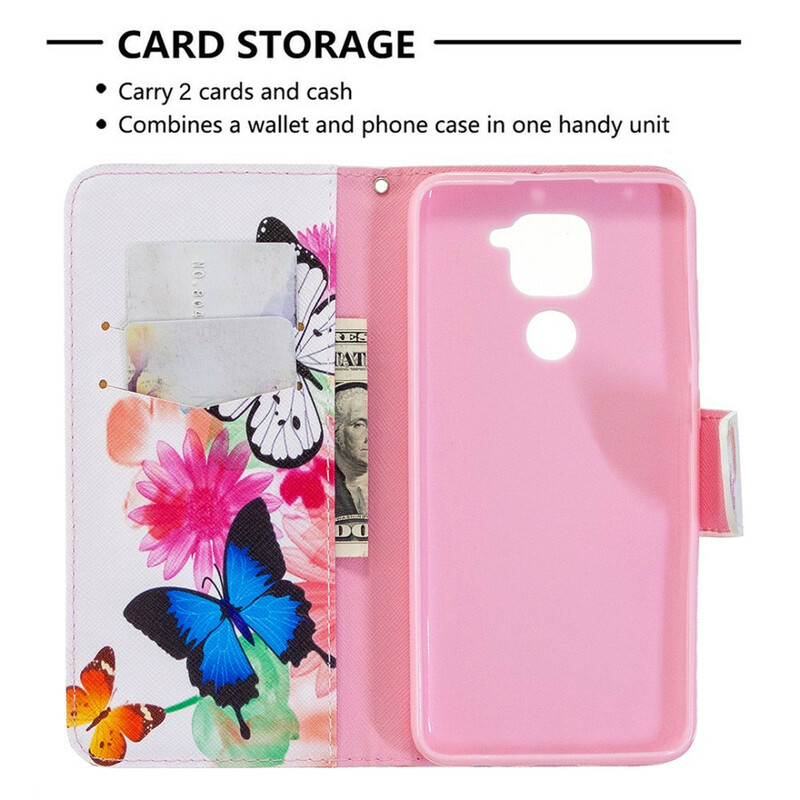 Housse Xiaomi Redmi Note 9 Papillons et Fleurs Peints Housse Xiaomi Redmi Note 9 Papillons et Fleurs Peints