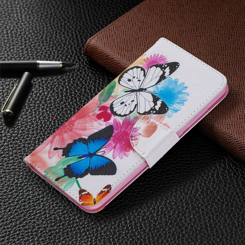 Housse Xiaomi Redmi Note 9 Papillons et Fleurs Peints Housse Xiaomi Redmi Note 9 Papillons et Fleurs Peints