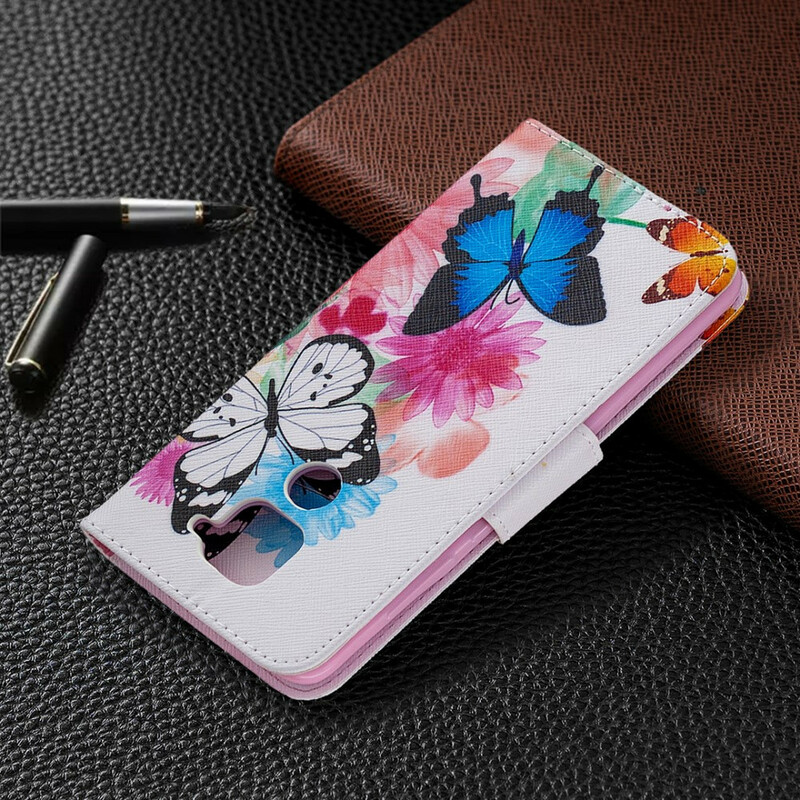 Housse Xiaomi Redmi Note 9 Papillons et Fleurs Peints Housse Xiaomi Redmi Note 9 Papillons et Fleurs Peints