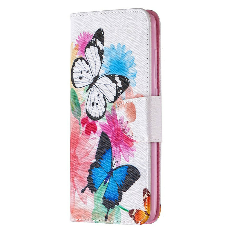Housse Xiaomi Redmi Note 9 Papillons et Fleurs Peints Housse Xiaomi Redmi Note 9 Papillons et Fleurs Peints