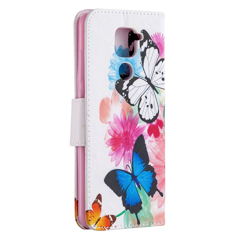Housse Xiaomi Redmi Note 9 Papillons et Fleurs Peints Housse Xiaomi Redmi Note 9 Papillons et Fleurs Peints