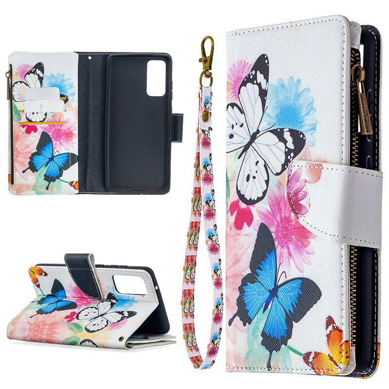 Housse Samsung Galaxy S20 FE Poche Zippée Papillons Housse Samsung Galaxy S20 FE Poche Zippée Papillons