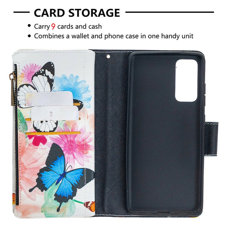 Housse Samsung Galaxy S20 FE Poche Zippée Papillons Housse Samsung Galaxy S20 FE Poche Zippée Papillons