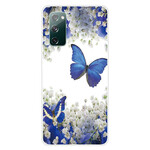 Coque Samsung Galaxy S20 FE Papillons Bleus et Fleurs d'Hiver