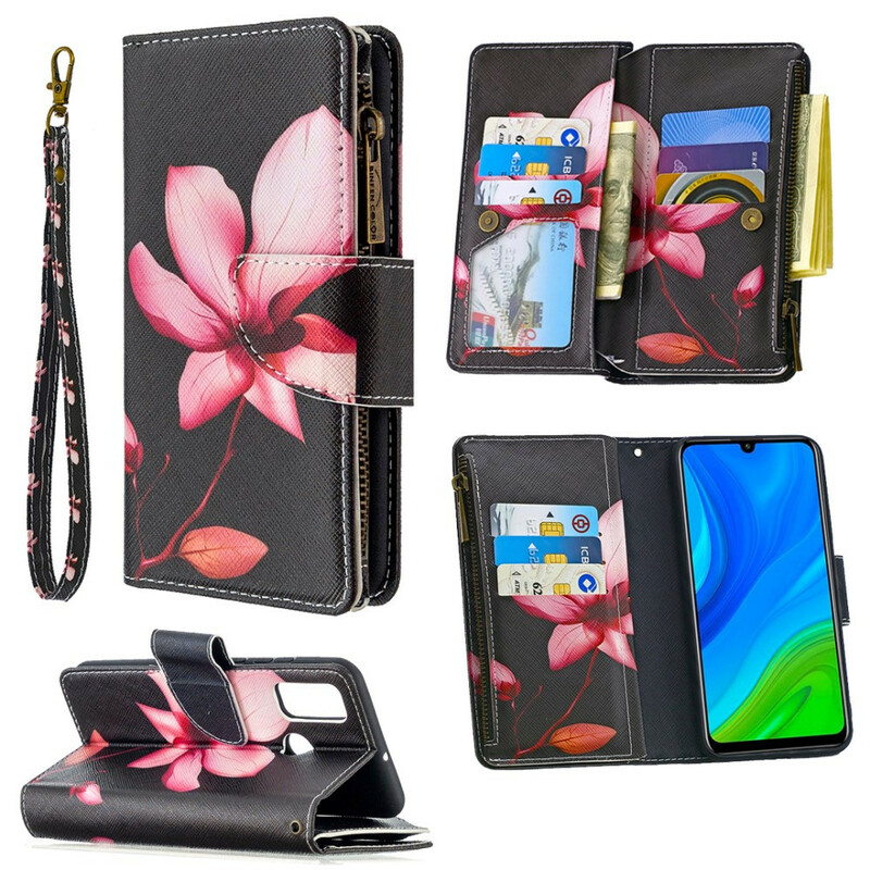Housse Huawei P Smart 2020 Poche Zippée Fleur Housse Huawei P Smart 2020 Poche Zippée Fleur