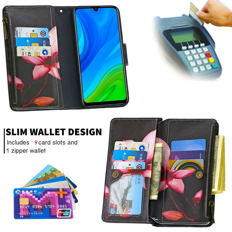 Housse Huawei P Smart 2020 Poche Zippée Fleur Housse Huawei P Smart 2020 Poche Zippée Fleur