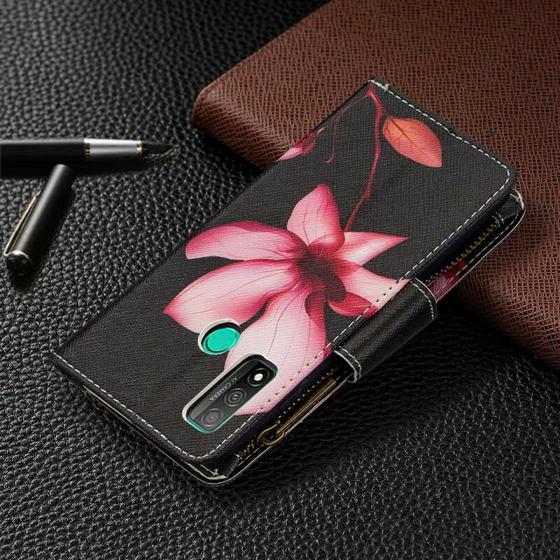 Housse Huawei P Smart 2020 Poche Zippée Fleur Housse Huawei P Smart 2020 Poche Zippée Fleur