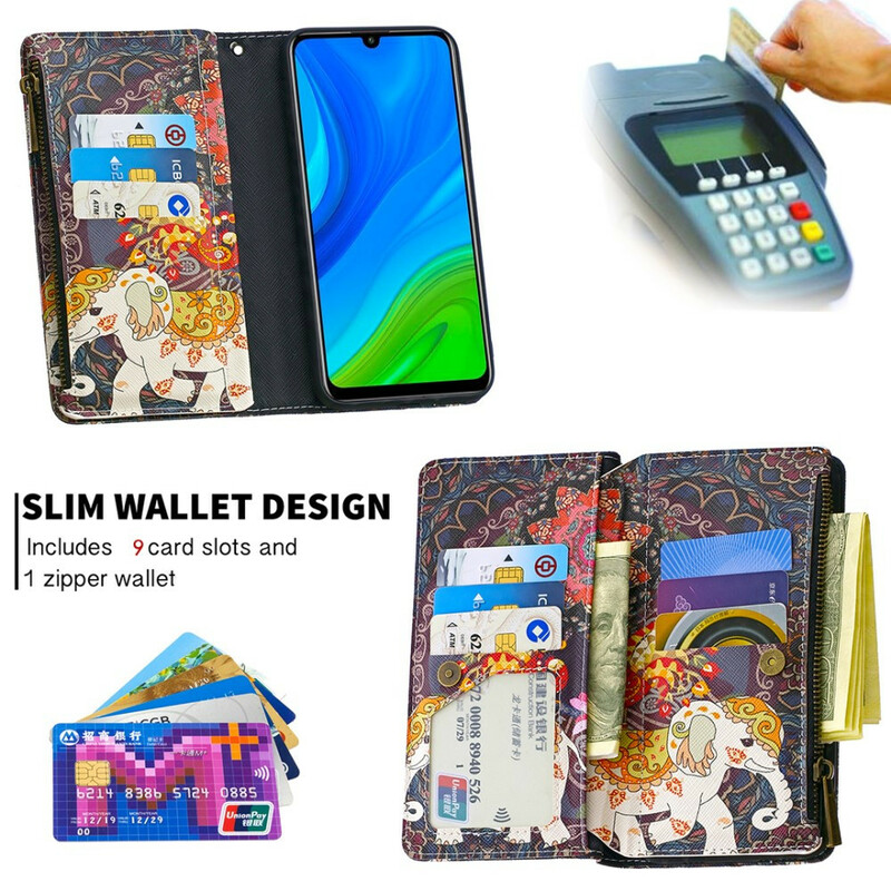 Housse Huawei P Smart 2020 Poche Zippée Éléphant Housse Huawei P Smart 2020 Poche Zippée Éléphant