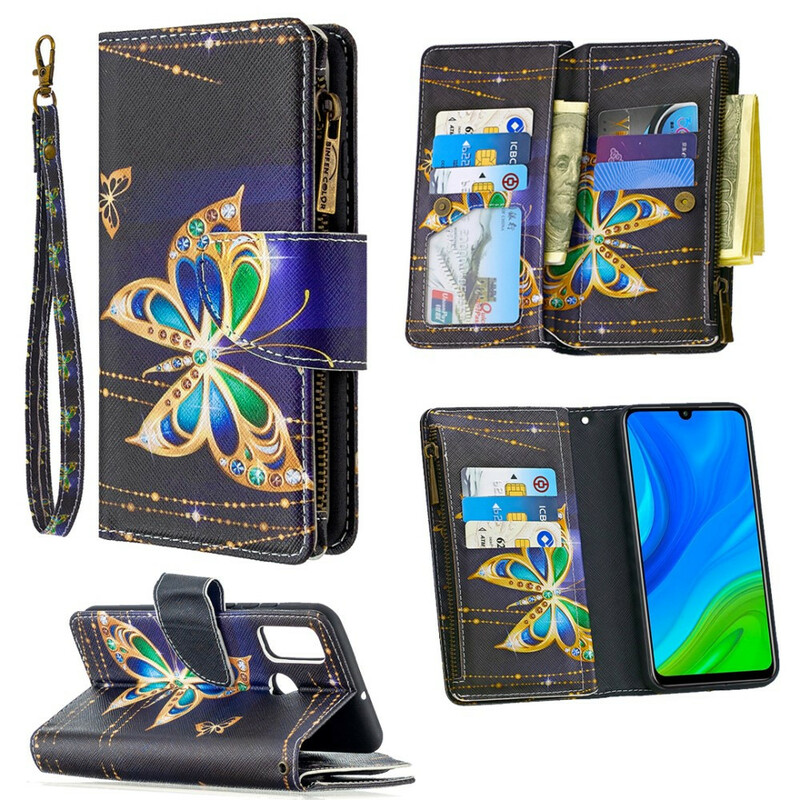 Housse Huawei P Smart 2020 Poche Zippée Papillons Housse Huawei P Smart 2020 Poche Zippée Papillons