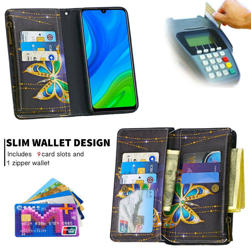 Housse Huawei P Smart 2020 Poche Zippée Papillons Housse Huawei P Smart 2020 Poche Zippée Papillons