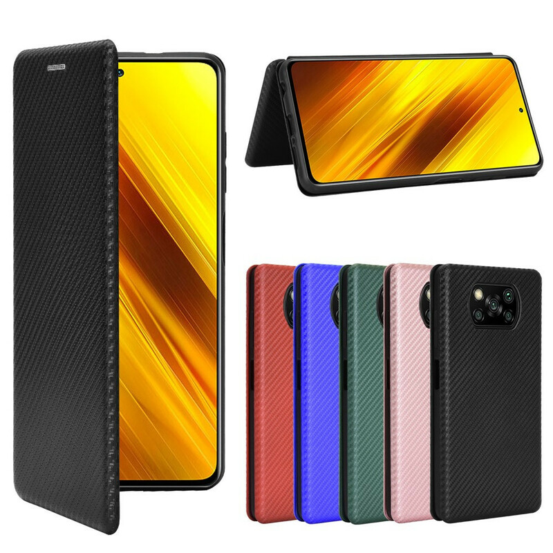 Flip Cover Poco X3 Fibre Carbone Colorée