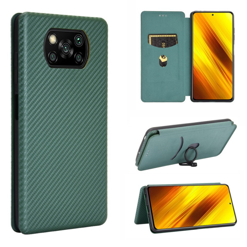 Flip Cover Poco X3 Fibre Carbone Colorée
