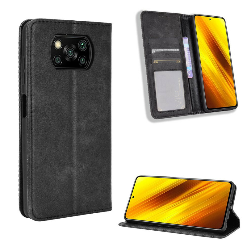 Flip Cover Poco X3 Effet Cuir Vintage Stylisé Flip Cover Poco X3 Effet Cuir Vintage Stylisé