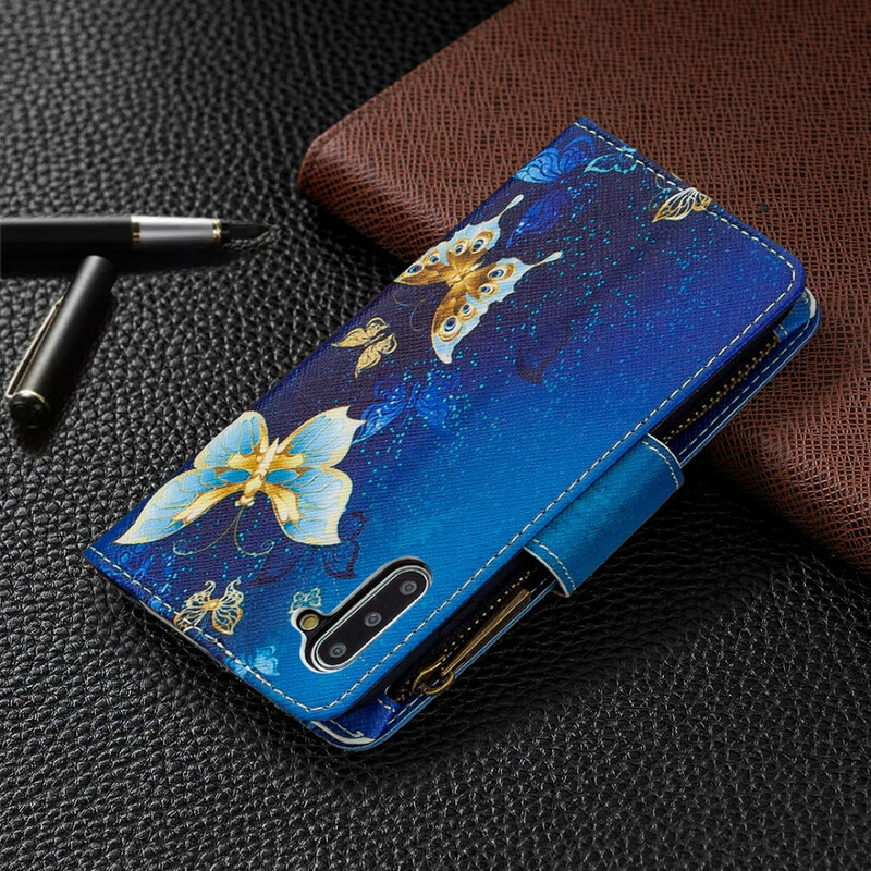 Housse Samsung Galaxy Note 10 Poche Zippée Papillons