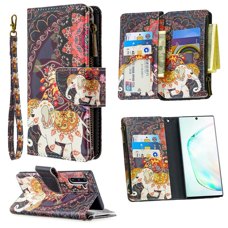 Housse Samsung Galaxy Note 10 Poche Zippée Éléphant Housse Samsung Galaxy Note 10 Poche Zippée Éléphant