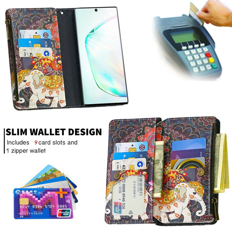 Housse Samsung Galaxy Note 10 Poche Zippée Éléphant Housse Samsung Galaxy Note 10 Poche Zippée Éléphant