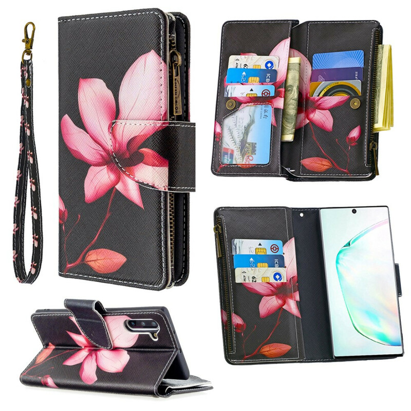 Housse Samsung Galaxy Note 10 Poche Zippée Fleur Housse Samsung Galaxy Note 10 Poche Zippée Fleur