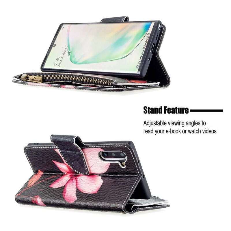 Housse Samsung Galaxy Note 10 Poche Zippée Fleur Housse Samsung Galaxy Note 10 Poche Zippée Fleur
