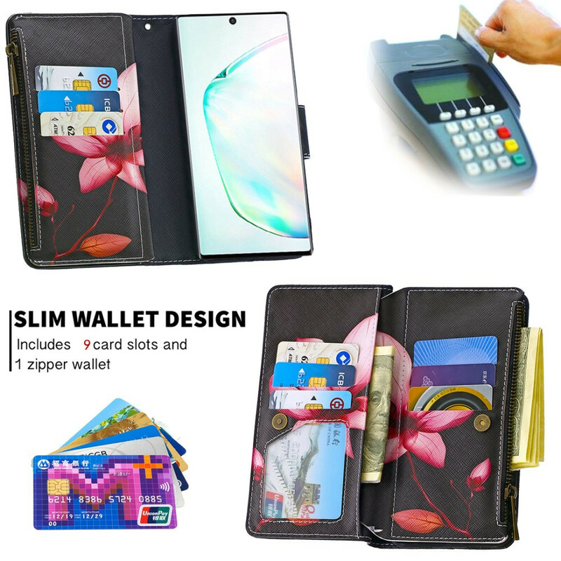 Housse Samsung Galaxy Note 10 Poche Zippée Fleur Housse Samsung Galaxy Note 10 Poche Zippée Fleur
