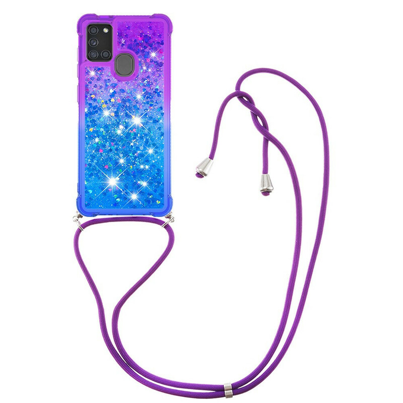 Coque Samsung Galaxy A21s Silicone Paillettes et Cordon