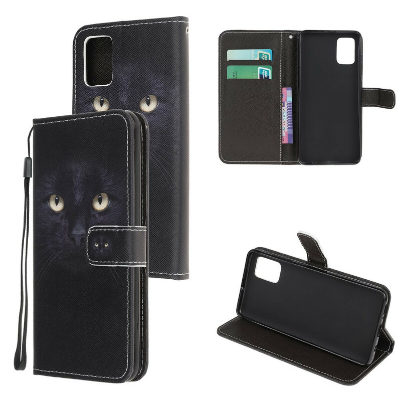 Housse Samsung Galaxy A51 Yeux de Chat Noir à Lanière Housse Samsung Galaxy A51 Yeux de Chat Noir à Lanière