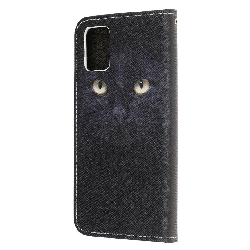 Housse Samsung Galaxy A51 Yeux de Chat Noir à Lanière Housse Samsung Galaxy A51 Yeux de Chat Noir à Lanière