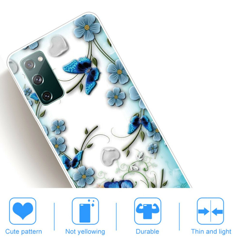 Coque Samsung Galaxy S20 FE Transparente Papillons et Fleurs Rétros