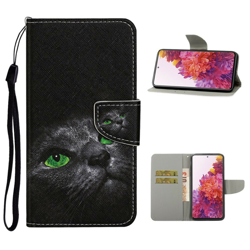 Housse Samsung Galaxy S20 FE Chat aux Yeux Verts avec Lanière Housse Samsung Galaxy S20 FE Chat aux Yeux Verts avec Lanière