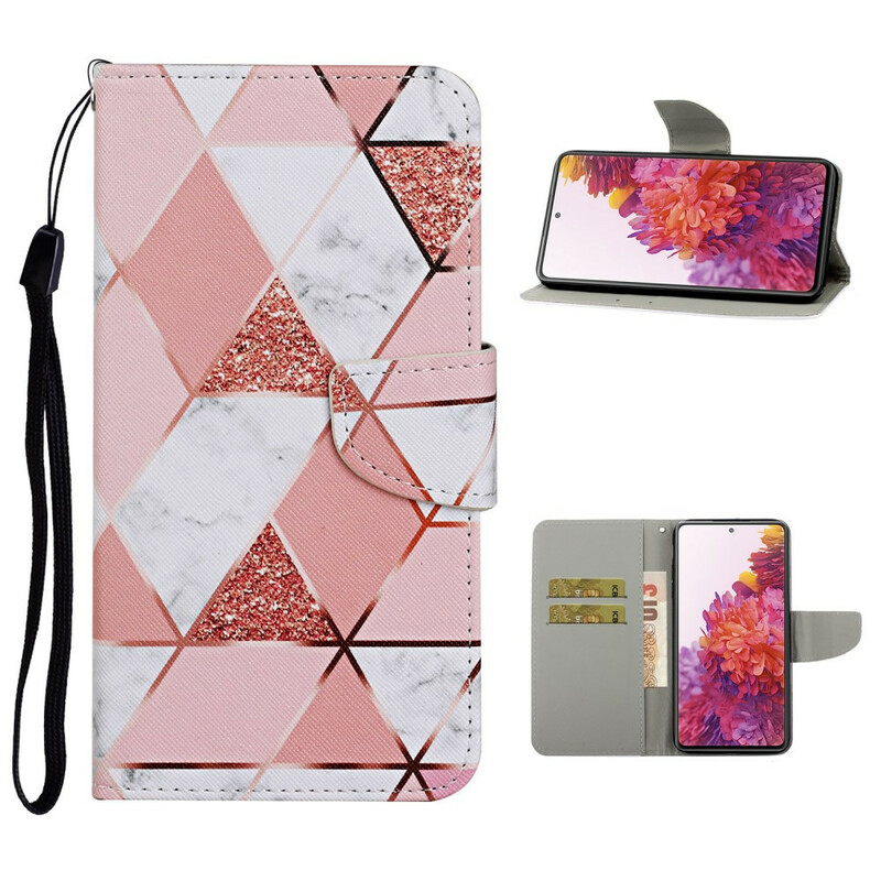Housse Samsung Galaxy S20 FE Marbre et Paillettes avec Lanière Housse Samsung Galaxy S20 FE Marbre et Paillettes avec Lanière