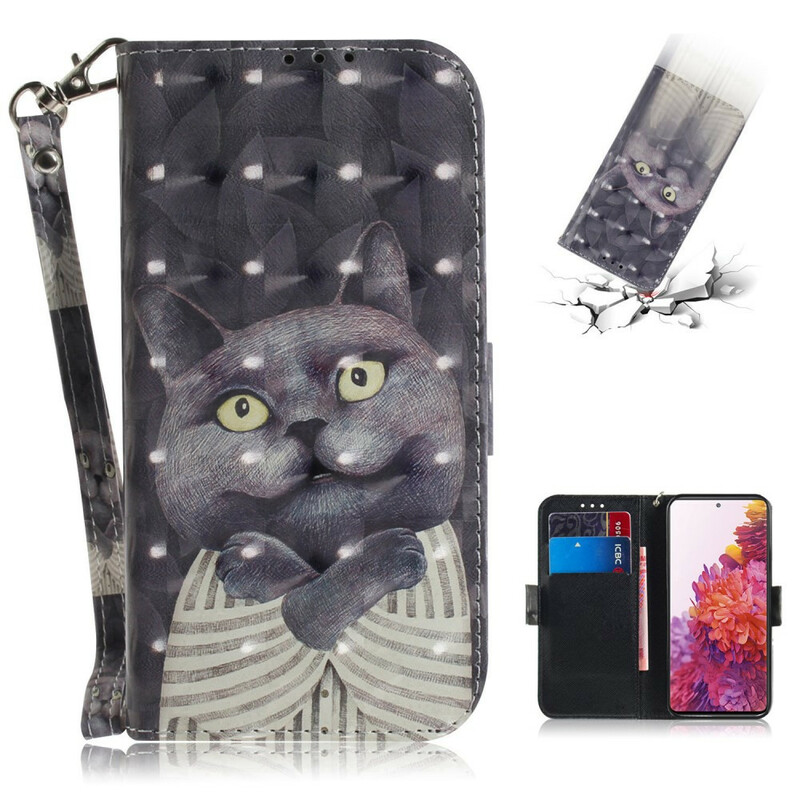Housse Samsung Galaxy S20 FE Chat Gris à Lanière Housse Samsung Galaxy S20 FE Chat Gris à Lanière