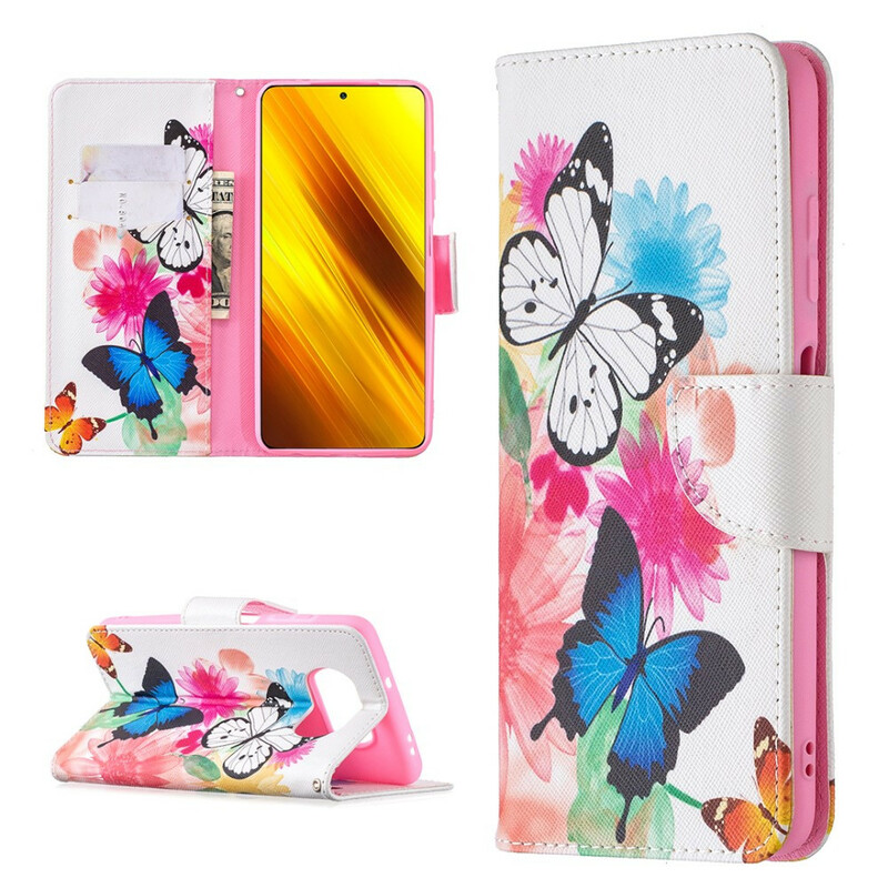 Housse Xiaomi Poco X3 Papillons et Fleurs Peints