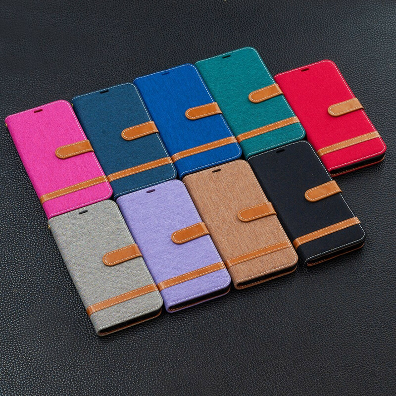 Housse Xiaomi Poco X3 Tissu et Effet Cuir à Lanière Housse Xiaomi Poco X3 Tissu et Effet Cuir à Lanière