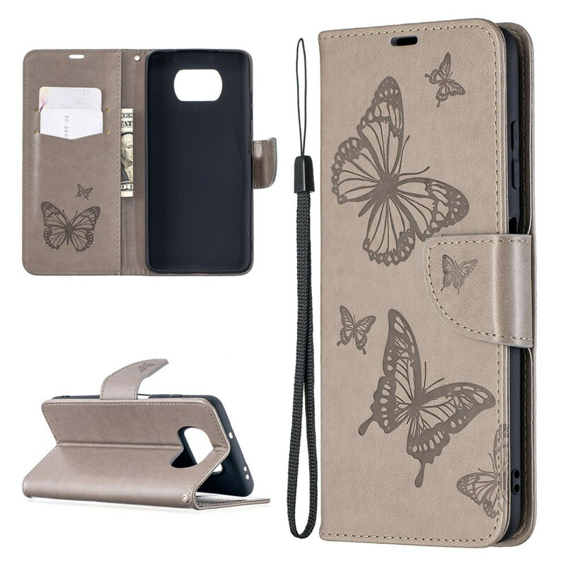 Housse Xiaomi Poco X3 Papillons Imprimés à Lanière Housse Xiaomi Poco X3 Papillons Imprimés à Lanière