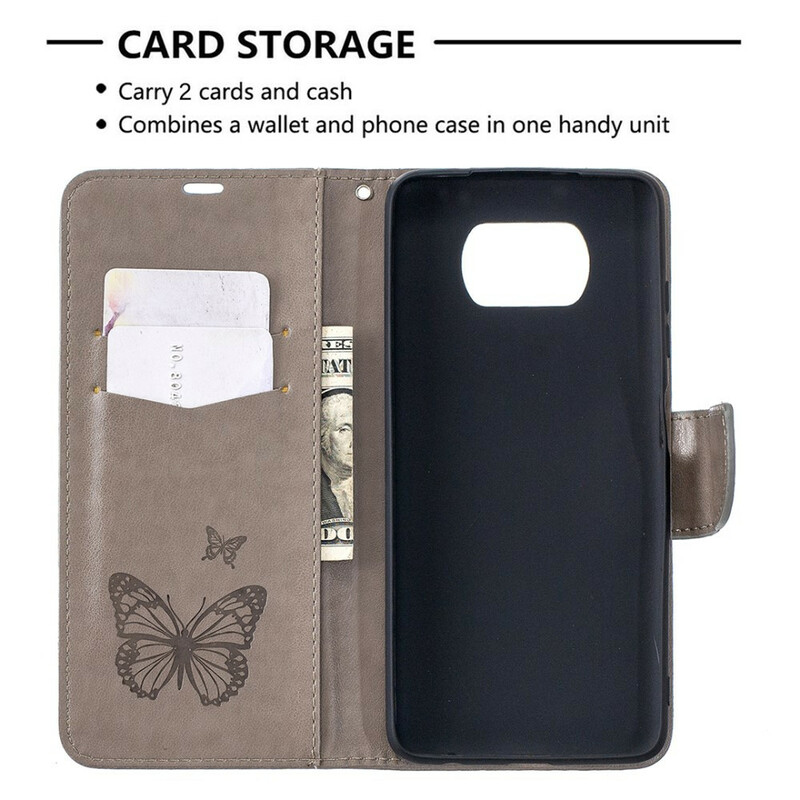 Housse Xiaomi Poco X3 Papillons Imprimés à Lanière Housse Xiaomi Poco X3 Papillons Imprimés à Lanière