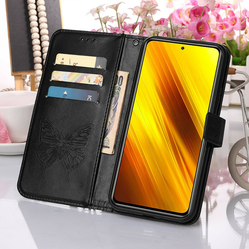 Housse Xiaomi Poco X3 Papillon Design avec Lanière Housse Xiaomi Poco X3 Papillon Design avec Lanière