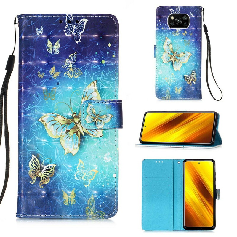 Housse Xiaomi Poco X3 Papillons Dorés