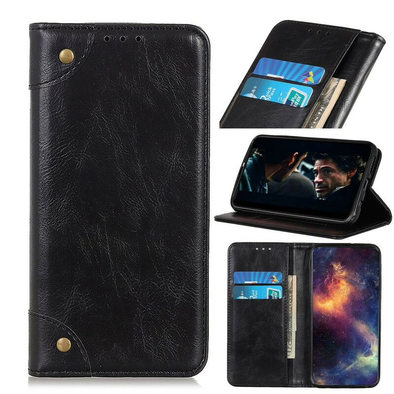 Flip Cover Samsung Galaxy A90 / A80 Cuir Fendu Vintage Rivets Flip Cover Samsung Galaxy A90 / A80 Cuir Fendu Vintage Rivets
