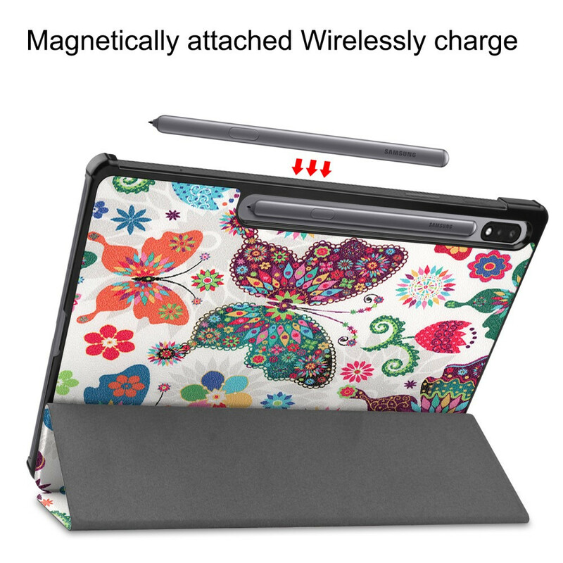 Smart Case Samsung Galaxy Tab S7 Plus Renforcée Papillons et Fleurs