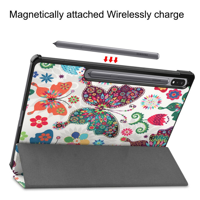 Smart Case Samsung Galaxy Tab S7 Plus Renforcée Papillons et Fleurs Smart Case Samsung Galaxy Tab S7 Plus Renforcée Papillons et Fleurs
