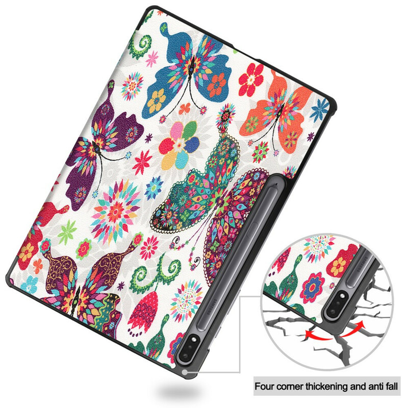 Smart Case Samsung Galaxy Tab S7 Plus Renforcée Papillons et Fleurs Smart Case Samsung Galaxy Tab S7 Plus Renforcée Papillons et Fleurs