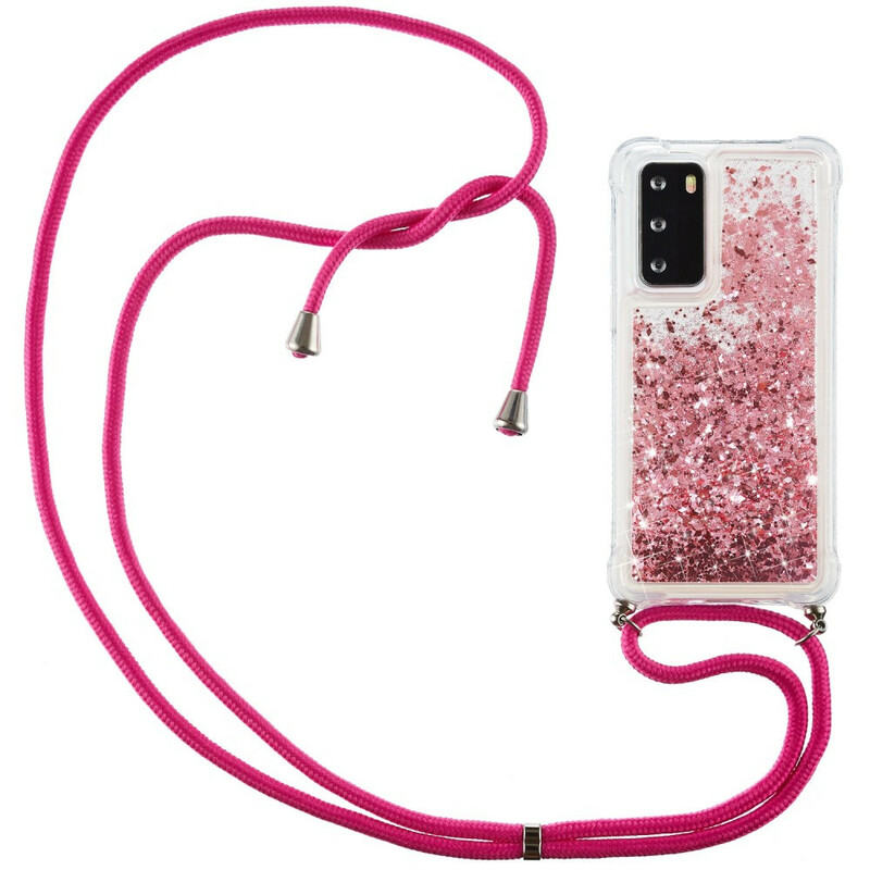 Coque Huawei P40 Paillettes avec Cordon