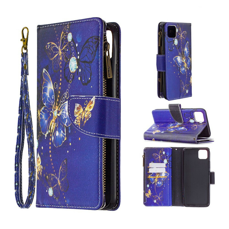 Housse Realme C11 Poche Zippée Papillons Dorés Housse Realme C11 Poche Zippée Papillons Dorés
