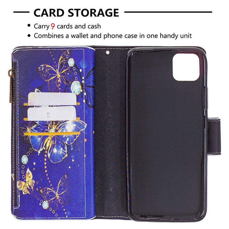 Housse Realme C11 Poche Zippée Papillons Dorés Housse Realme C11 Poche Zippée Papillons Dorés