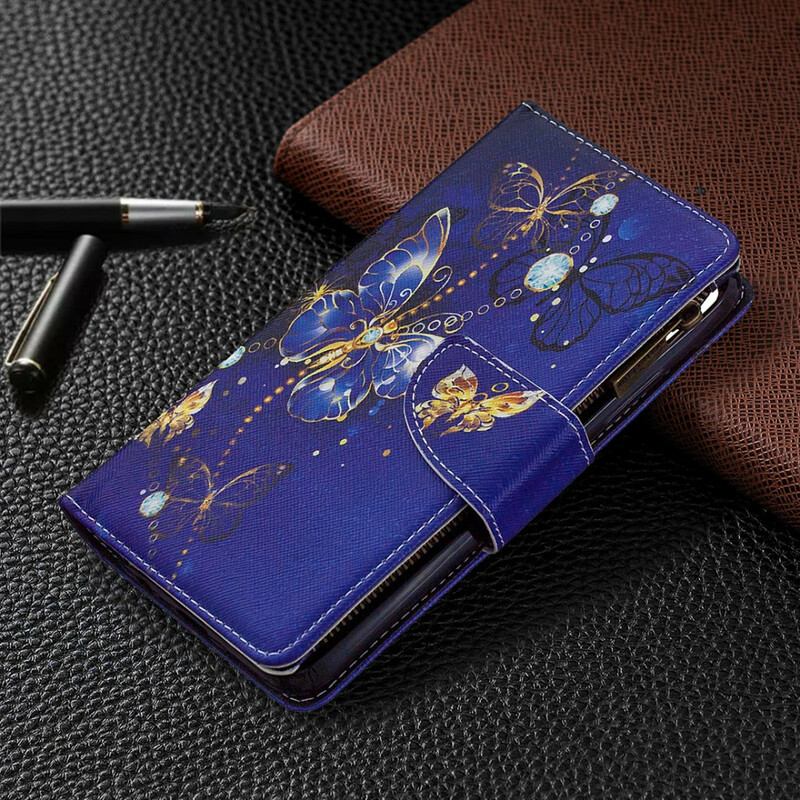 Housse Realme C11 Poche Zippée Papillons Dorés Housse Realme C11 Poche Zippée Papillons Dorés