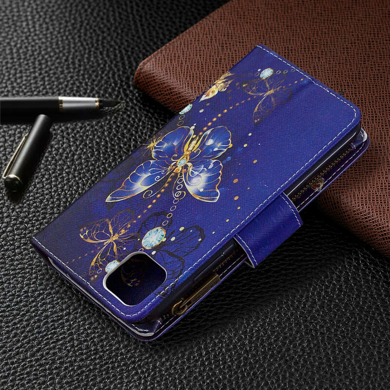 Housse Realme C11 Poche Zippée Papillons Dorés Housse Realme C11 Poche Zippée Papillons Dorés