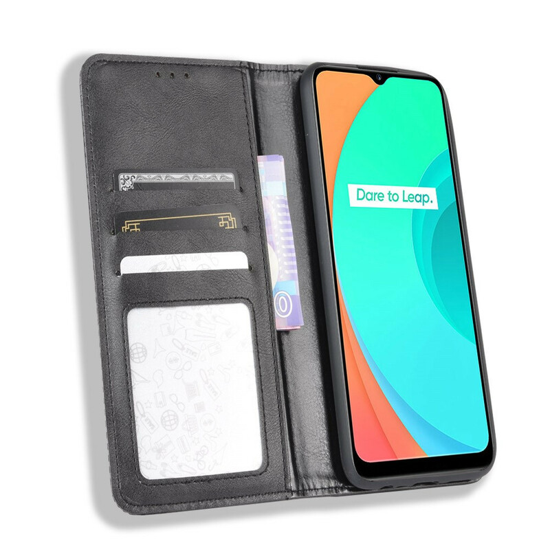 Flip Cover Realme C11 Effet Cuir Vintage Stylisé Flip Cover Realme C11 Effet Cuir Vintage Stylisé