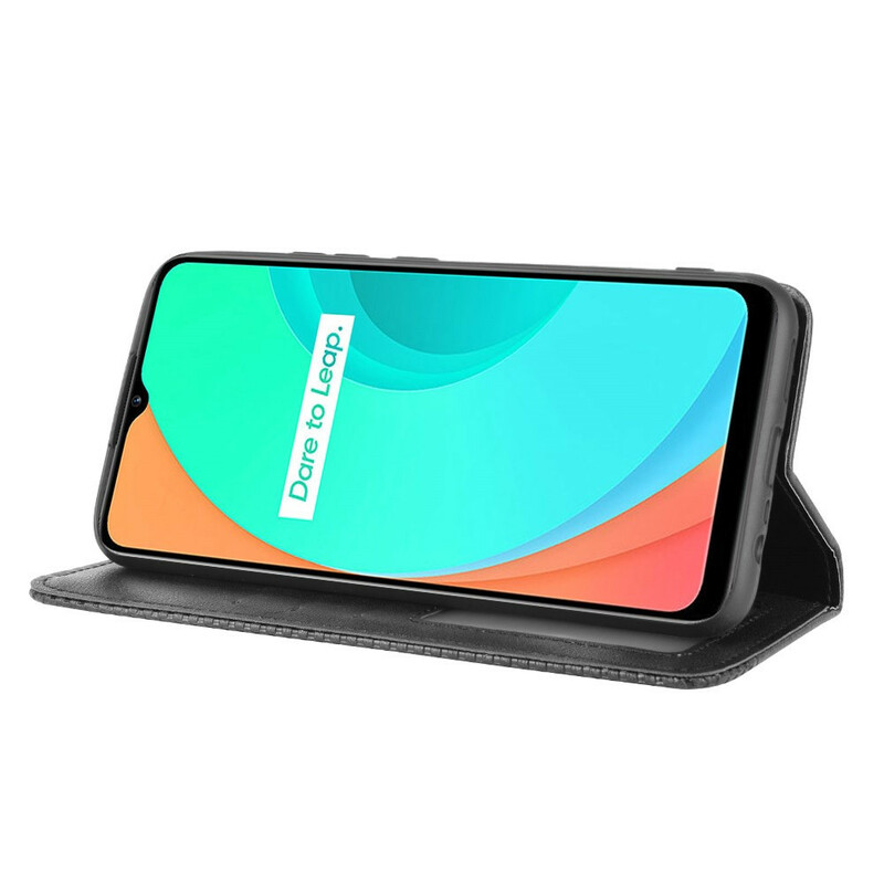 Flip Cover Realme C11 Effet Cuir Vintage Stylisé Flip Cover Realme C11 Effet Cuir Vintage Stylisé