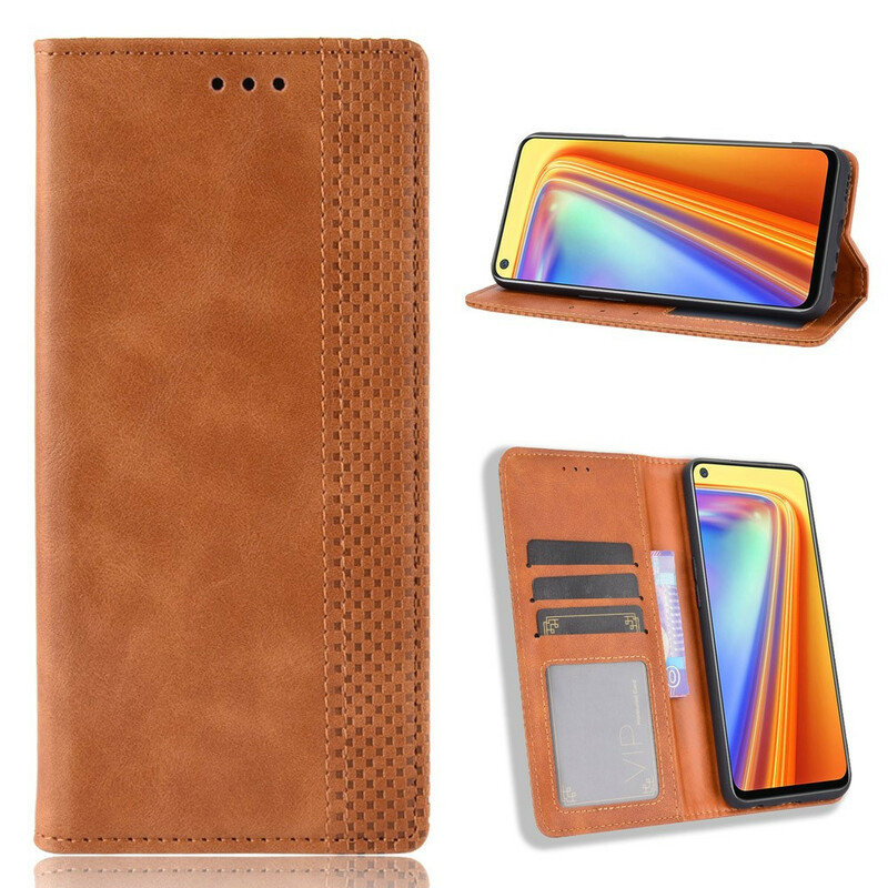Flip Cover Realme 7 Effet Cuir Vintage Stylisé Flip Cover Realme 7 Effet Cuir Vintage Stylisé